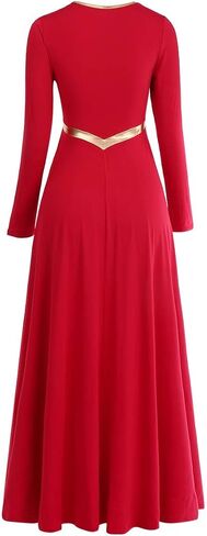 Women Metallic Cross Praise Dance Dresses Liturgical Lyrical Dancewear Color Block Long Sleeve Worship Dance Dress in Kuwait