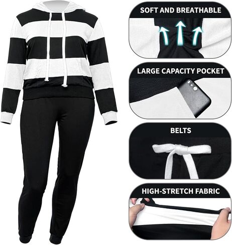 اوموني بدلة ركض كاجوال بغطاء للرأس واكمام طويلة ورباط سحب للنساء مكونة من قطعتين in Kuwait