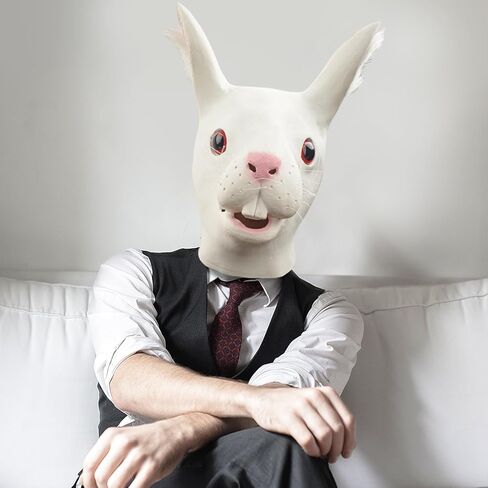 قناع أرنب من AQKILO® على شكل حيوان من اللاتكس، أقنعة واقعية لكامل الرأس لحفلات الهالوين الكرنفالية in Kuwait