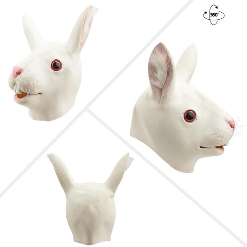 قناع أرنب من AQKILO® على شكل حيوان من اللاتكس، أقنعة واقعية لكامل الرأس لحفلات الهالوين الكرنفالية in Kuwait