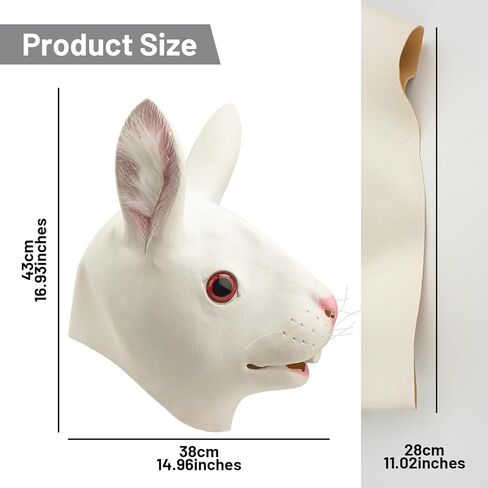 قناع أرنب من AQKILO® على شكل حيوان من اللاتكس، أقنعة واقعية لكامل الرأس لحفلات الهالوين الكرنفالية in Kuwait