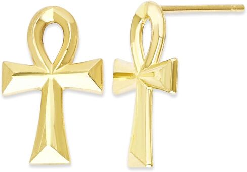 10k Solid Gold Ankh Stud Earrings, Ancient Egyptian Jewelry, Symbol of Life Gifts for Them in Saudi Arabia