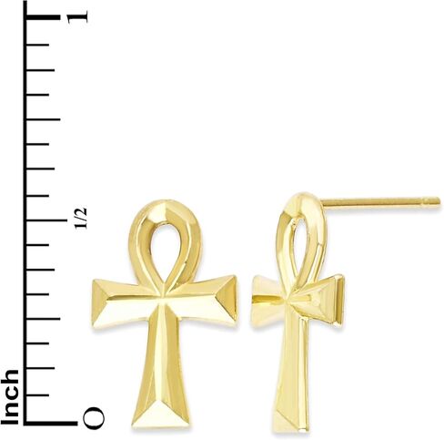 10k Solid Gold Ankh Stud Earrings, Ancient Egyptian Jewelry, Symbol of Life Gifts for Them in Saudi Arabia