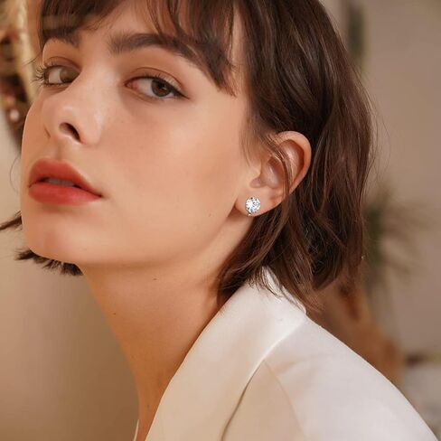 مجموعة من الأقراط ذات المشبك على شكل مكعب زركونيا مستديرة مربعة من الألماس المقلد للنساء والرجال غير مثقوبة ولا تسبب الحساسية للأذن الحساسة، مجموعة مطلية بالذهب الأبيض عيار 18 قيراط in Kuwait