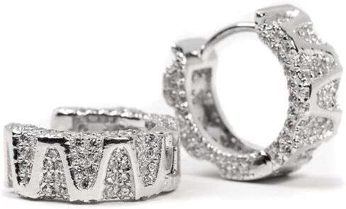 Mens Fully Iced 925 Sterling Silver Iced Cz Huggie Hoop Earrings in Saudi Arabia