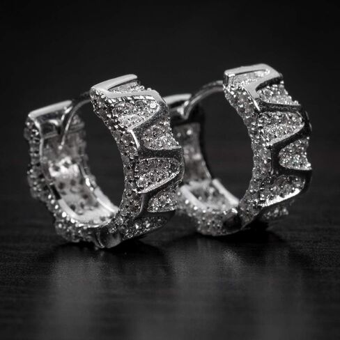 Mens Fully Iced 925 Sterling Silver Iced Cz Huggie Hoop Earrings in Saudi Arabia