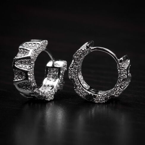 Mens Fully Iced 925 Sterling Silver Iced Cz Huggie Hoop Earrings in Saudi Arabia