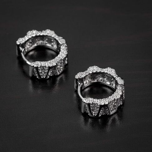 Mens Fully Iced 925 Sterling Silver Iced Cz Huggie Hoop Earrings in Saudi Arabia