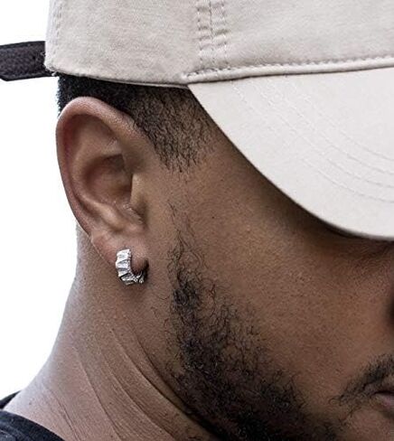 Mens Fully Iced 925 Sterling Silver Iced Cz Huggie Hoop Earrings in Saudi Arabia