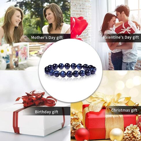 ERICNVOC 10 mm Beads Natural Gemstone Bracelet | Red Tiger Eyes Bracelet | Healing Crystal Elastic Yoga Handmade Jewelry for Women & Girls Gifts in Saudi Arabia