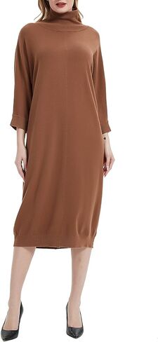 Women's Crew Neck Long Sleeve Over Knee Length Pullover Loose Oversized Bodycon Sweater Dress in Saudi Arabia