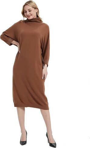 Women's Crew Neck Long Sleeve Over Knee Length Pullover Loose Oversized Bodycon Sweater Dress in Saudi Arabia