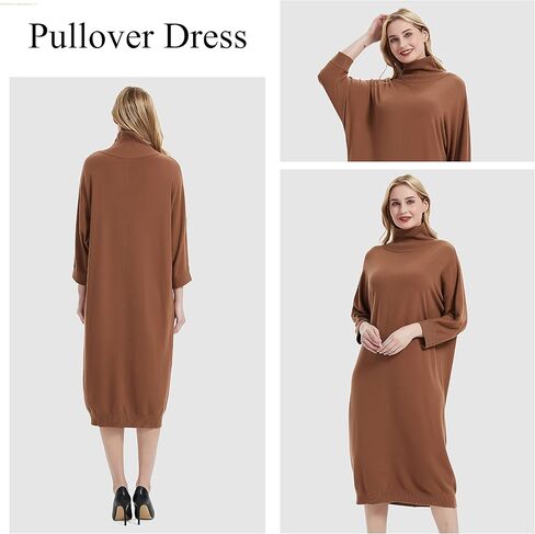 Women's Crew Neck Long Sleeve Over Knee Length Pullover Loose Oversized Bodycon Sweater Dress in Saudi Arabia