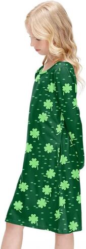 فستان BesserBay للفتيات من St Patricks Day Clover بأكمام طويلة وأخضر متوسط ​​الطول من 4 إلى 12 سنة in Saudi Arabia