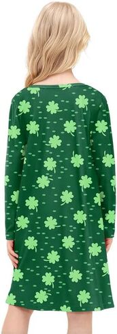 فستان BesserBay للفتيات من St Patricks Day Clover بأكمام طويلة وأخضر متوسط ​​الطول من 4 إلى 12 سنة in Saudi Arabia