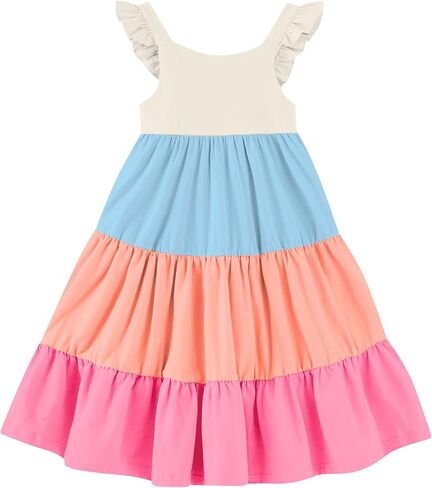 Vieille Toddler Girls Summer Dress Ruffle Casual Beach Sundress 2-8 Years | Toddler Tiered Dress, Ruffle Sleeveless, Cute Printed, Soft Fabric, Breathable, Summer Sundress for Daily, School, Beach in Saudi Arabia