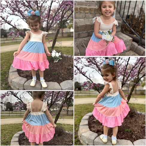 Vieille Toddler Girls Summer Dress Ruffle Casual Beach Sundress 2-8 Years | Toddler Tiered Dress, Ruffle Sleeveless, Cute Printed, Soft Fabric, Breathable, Summer Sundress for Daily, School, Beach in Saudi Arabia