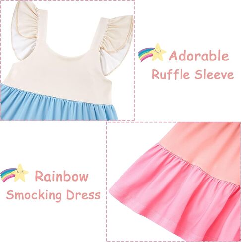 Vieille Toddler Girls Summer Dress Ruffle Casual Beach Sundress 2-8 Years | Toddler Tiered Dress, Ruffle Sleeveless, Cute Printed, Soft Fabric, Breathable, Summer Sundress for Daily, School, Beach in Saudi Arabia