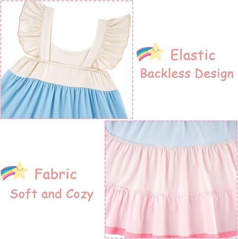Vieille Toddler Girls Summer Dress Ruffle Casual Beach Sundress 2-8 Years | Toddler Tiered Dress, Ruffle Sleeveless, Cute Printed, Soft Fabric, Breathable, Summer Sundress for Daily, School, Beach in Saudi Arabia