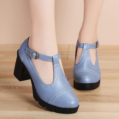 kkdom Women's T-Strap Mary Jane Pumps Oxfords Mid Block Heel Platform Court Dress Shoes in Kuwait