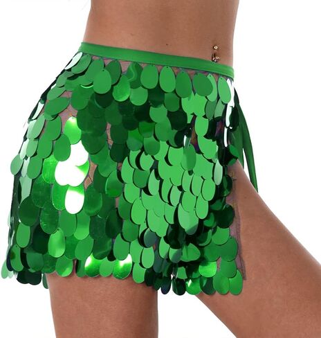 REETAN Sequins Belly Skirt Fashion Short Adjustable Skirt Rave Party Performance Skirt Costume for Women and Girls in Kuwait