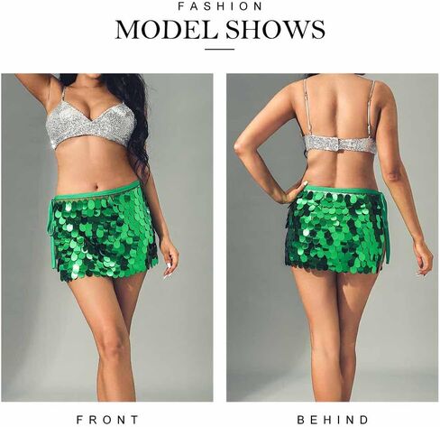 REETAN Sequins Belly Skirt Fashion Short Adjustable Skirt Rave Party Performance Skirt Costume for Women and Girls in Kuwait