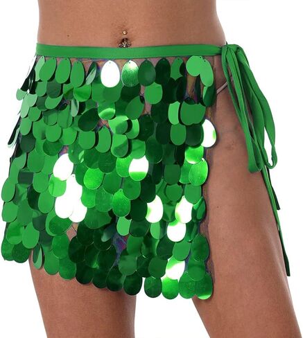 REETAN Sequins Belly Skirt Fashion Short Adjustable Skirt Rave Party Performance Skirt Costume for Women and Girls in Kuwait