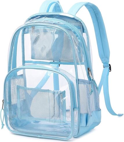 MIRLEWAIY PVC school Backpack Waterproof durable See Through Bag Stadium Approved Clear Schoolbag Daypack Heavy Duty for travel Campus, Baby Blue in Kuwait