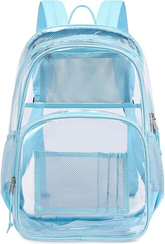 MIRLEWAIY PVC school Backpack Waterproof durable See Through Bag Stadium Approved Clear Schoolbag Daypack Heavy Duty for travel Campus, Baby Blue in Kuwait