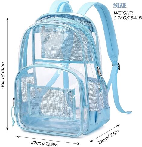 MIRLEWAIY PVC school Backpack Waterproof durable See Through Bag Stadium Approved Clear Schoolbag Daypack Heavy Duty for travel Campus, Baby Blue in Kuwait