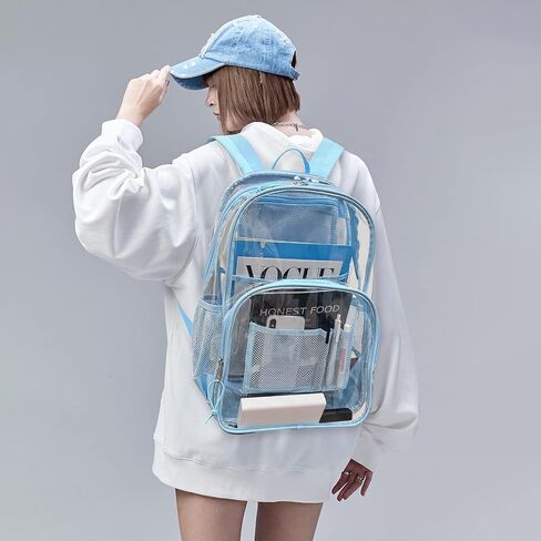MIRLEWAIY PVC school Backpack Waterproof durable See Through Bag Stadium Approved Clear Schoolbag Daypack Heavy Duty for travel Campus, Baby Blue in Kuwait