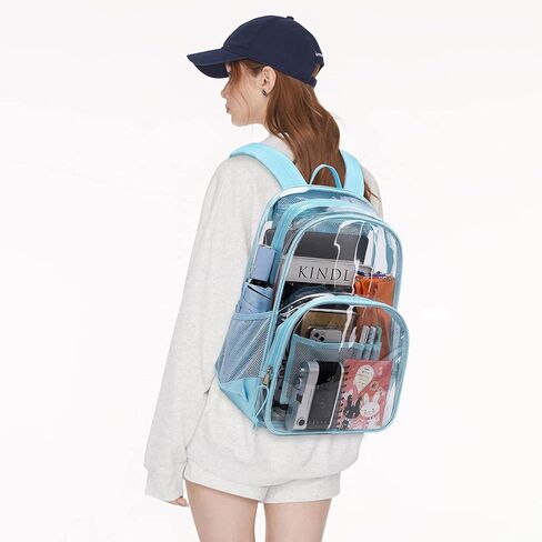MIRLEWAIY PVC school Backpack Waterproof durable See Through Bag Stadium Approved Clear Schoolbag Daypack Heavy Duty for travel Campus, Baby Blue in Kuwait