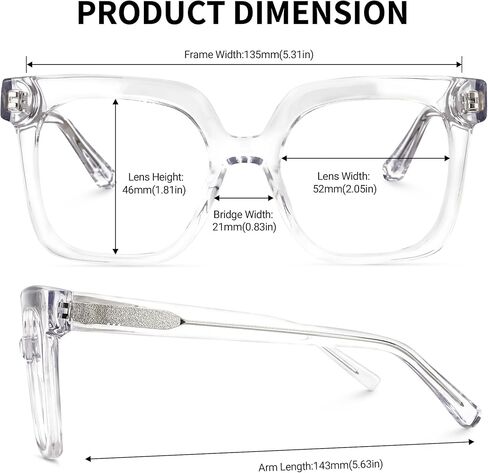Zeelool Stylish Acetate Oversized Thick Square Eyeglasses for Men Women Clear Lens Dexter ZOA02007 in Kuwait
