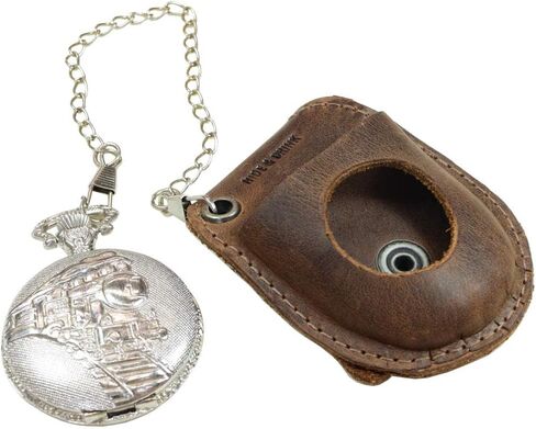 Hide & Drink, Pocket Watch Case, Protector Holder, Timepiece, Rustic Case, Full Grain Leather, Handmade, Bourbon Brown in Saudi Arabia