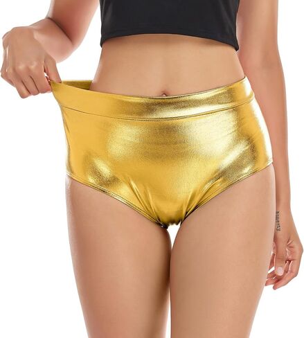 Kepblom Womens Shiny Metallic Booty Shorts High Waisted Rave Bottoms for Dance Festival in Kuwait