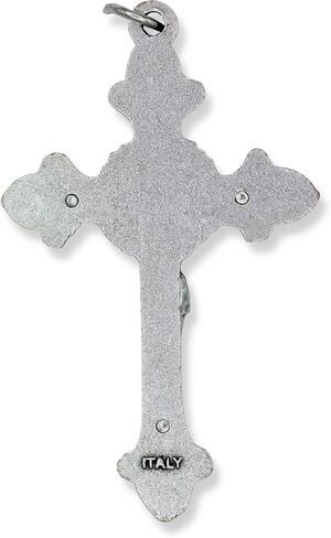 Bulk Pack of 5 - Large Flared Sunburst Fleur-De-Lis Crucifix Rosary Part - 2 1/8" Italian Silver Oxidized Finish Cross for Rosary Making Rosary Making Supplies, Made in Italy in Saudi Arabia