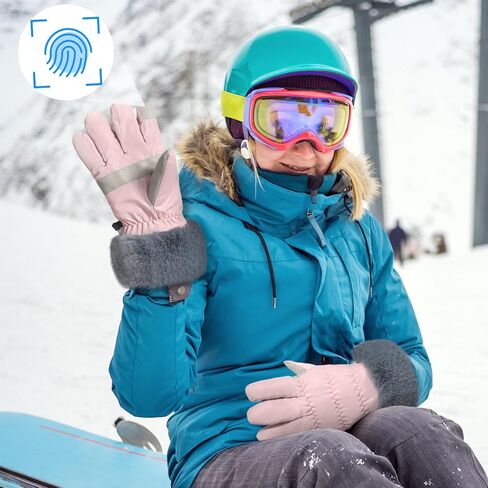 Breathffy 2 أزواج قفازات التزلج على الجليد في فصل الشتاء مع الفراء فو للماء والرياح شاشة تعمل باللمس على الجليد القفازات المضادة للانزلاق قفازات دافئة للنساء الرجال التزلج القيادة الرياضة في الهواء الطلق الطقس البارد in Saudi Arabia