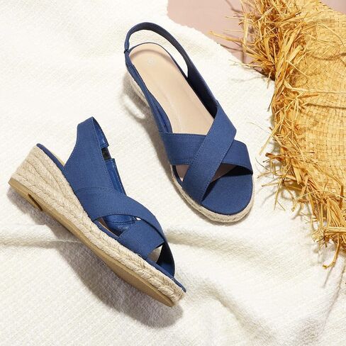 mysoft Women's Espadrille Wedge Sandals Platform Slingback Criss Cross Low Wedges Slip On Open Toe Dress Summer Shoes in Kuwait