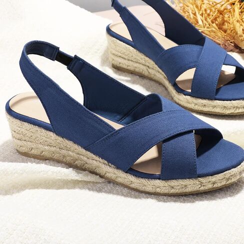 mysoft Women's Espadrille Wedge Sandals Platform Slingback Criss Cross Low Wedges Slip On Open Toe Dress Summer Shoes in Kuwait