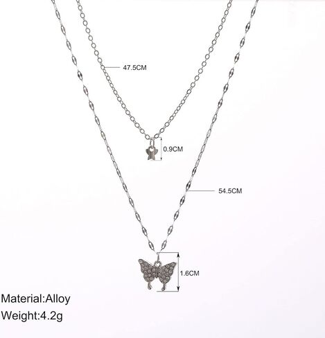 YienDoo Boho Layered Crystal Butterfly Necklace Choker Vintage Silver Tiny Butterfly Pendant Necklace Funky Rhinestone Butterfly Choker Rock Statement Necklace Charm Jewelry for Women and Girls in Kuwait