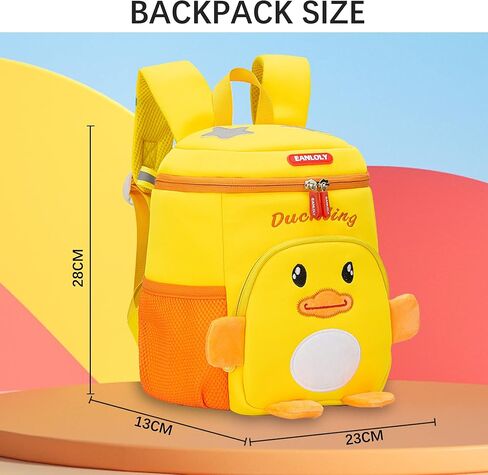 حقيبة ظهر للأطفال الصغار من EANLOLY، حقيبة ظهر ثلاثية الأبعاد لطيفة على شكل حيوانات كرتونية للأطفال في مرحلة ما قبل المدرسة، مع حزام صدر وحامل زجاجة، حقيبة كتب مقاومة للماء من النيوبرين، حقيبة ظهر مدرسية للأولاد والبنات، بطة صفراء in Kuwait