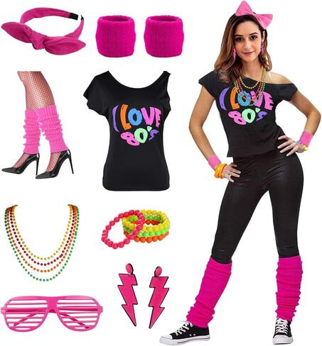 Womens I Love the 80's Disco 80s Costume Outfit Accessories in Saudi Arabia