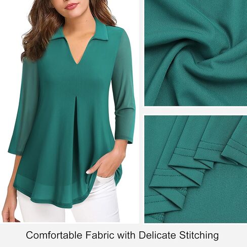 بلوزات نسائية من VALOLIA بأكمام 3/4 شبكية وطبقات مزدوجة وقمصان كاجوال برقبة على شكل حرف V وقمصان زهرية in Kuwait