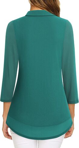 بلوزات نسائية من VALOLIA بأكمام 3/4 شبكية وطبقات مزدوجة وقمصان كاجوال برقبة على شكل حرف V وقمصان زهرية in Kuwait