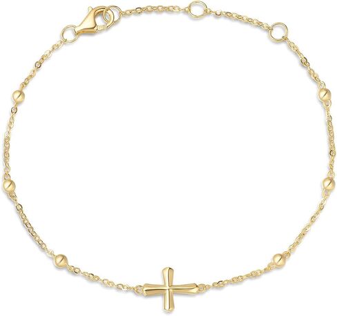 FANCIME 14k Solid Yellow Gold Cross Crucifix Strand Station Bracelet Dainty Everyday Fine Minimalist Jewelry Cute Anniversary Mother's Day Gifts for Women, 6.7" + 1.2" in Saudi Arabia