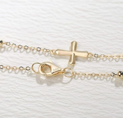 FANCIME 14k Solid Yellow Gold Cross Crucifix Strand Station Bracelet Dainty Everyday Fine Minimalist Jewelry Cute Anniversary Mother's Day Gifts for Women, 6.7" + 1.2" in Saudi Arabia
