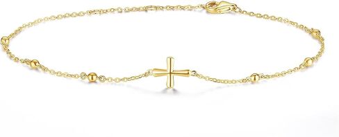 FANCIME 14k Solid Yellow Gold Cross Crucifix Strand Station Bracelet Dainty Everyday Fine Minimalist Jewelry Cute Anniversary Mother's Day Gifts for Women, 6.7" + 1.2" in Saudi Arabia