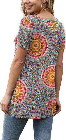 AWULIFFAN Womens Summer Short Sleeve Tunic Tops Loose Fit Casual T-Shirt Button Up Blouses in Kuwait