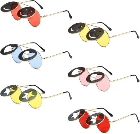 ARTUFABU Fun Party Sunglasses - Retro Flip-Up Round Sunglasses Hippie Accessories Shape Sunglasses for Adults Novelty Heart Shape Glasses Funny Photo Booth Props Circle Sun Glasses for Party Favors in Saudi Arabia