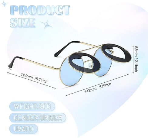 ARTUFABU Fun Party Sunglasses - Retro Flip-Up Round Sunglasses Hippie Accessories Shape Sunglasses for Adults Novelty Heart Shape Glasses Funny Photo Booth Props Circle Sun Glasses for Party Favors in Saudi Arabia